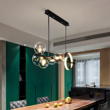 Minimalist 5-Light Glass Globe Shade Sputnik Kitchen Island Light Globe Light in Black